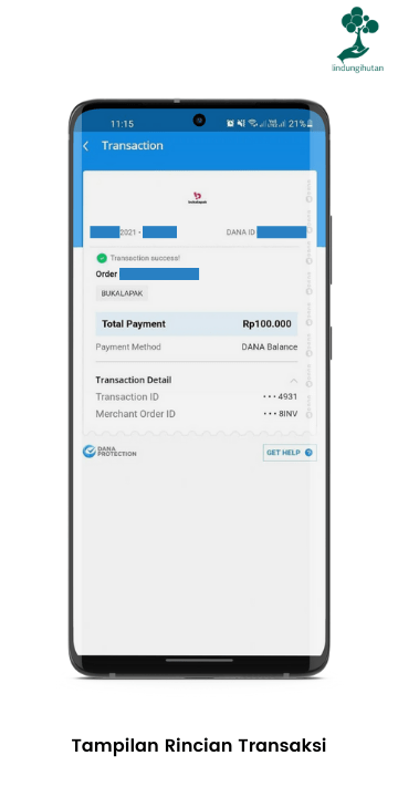 Tampilan rincian transaksi aplikasi DANA dompet digital