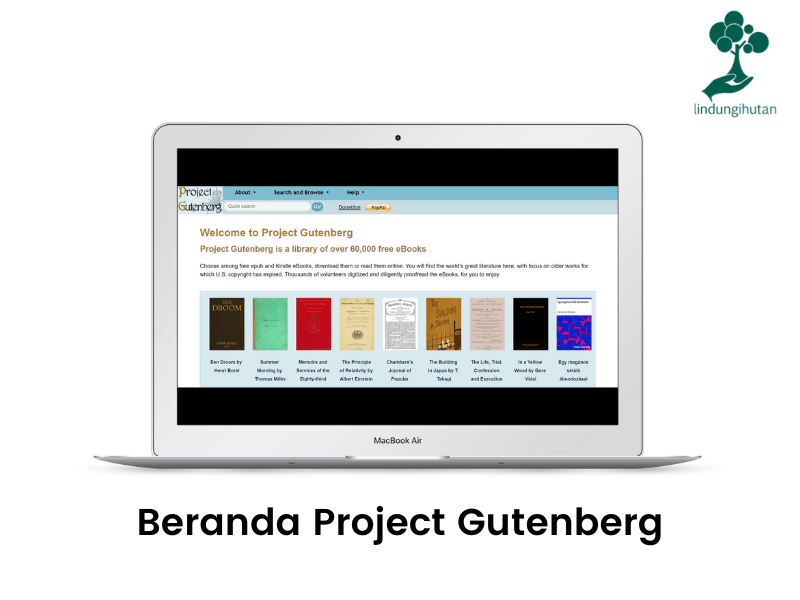 Halaman depan Project Gutenberg, situs download ebook gratis pertama di dunia