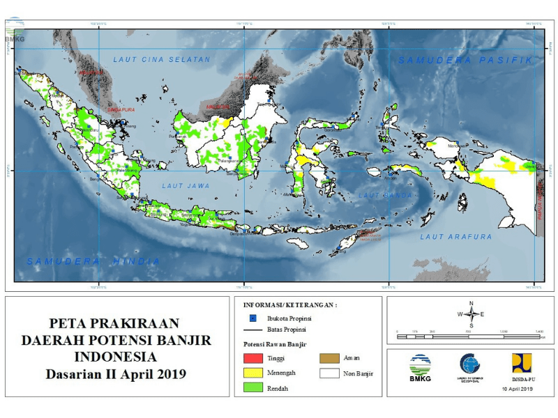 Peta prakiraan daerah potensi banjir di Indonesia adalah salah satu contoh penggunaan inderaja pada bidang pemetaan.