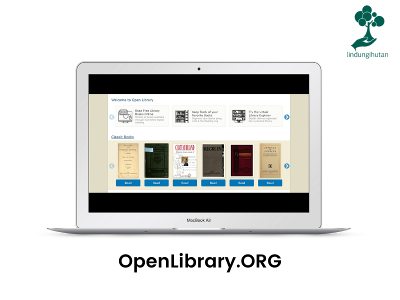 Tampilan antarmuka beranda Open Library, salah satu situs download ebook gratis dari penjuru dunia, versi dekstop/komputer. Design oleh Muhammad Nana Siktiyana