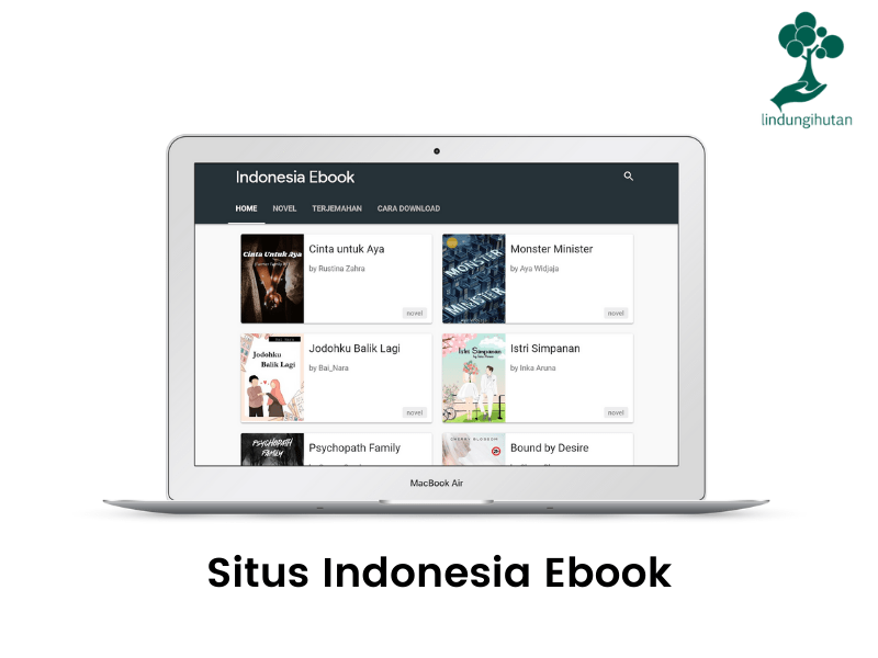 Tampilan situs Indonesia Ebook, website download ebook gratis berupa novel lokal dan terjemahan.