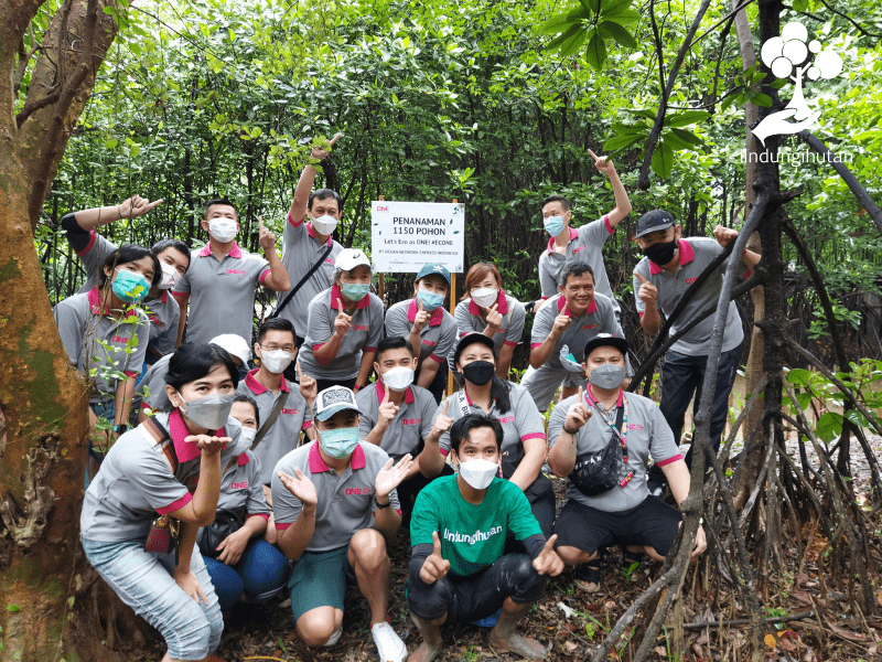 PT Ocean Network Ekspress menanam pohon mangrove bersama LindungiHutan di hutan mangrove PIK, Jakarta Utara.