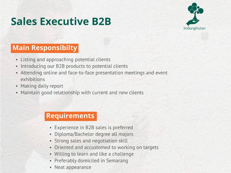 Lowongan kerja tahun 2023 LindungiHutan Sales Executive B2B.